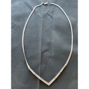 HN 925 Sterling Silver Two Tone Chevron Necklace Herringbone Chain Vintage